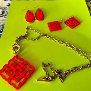 2 pair earrings and necklace